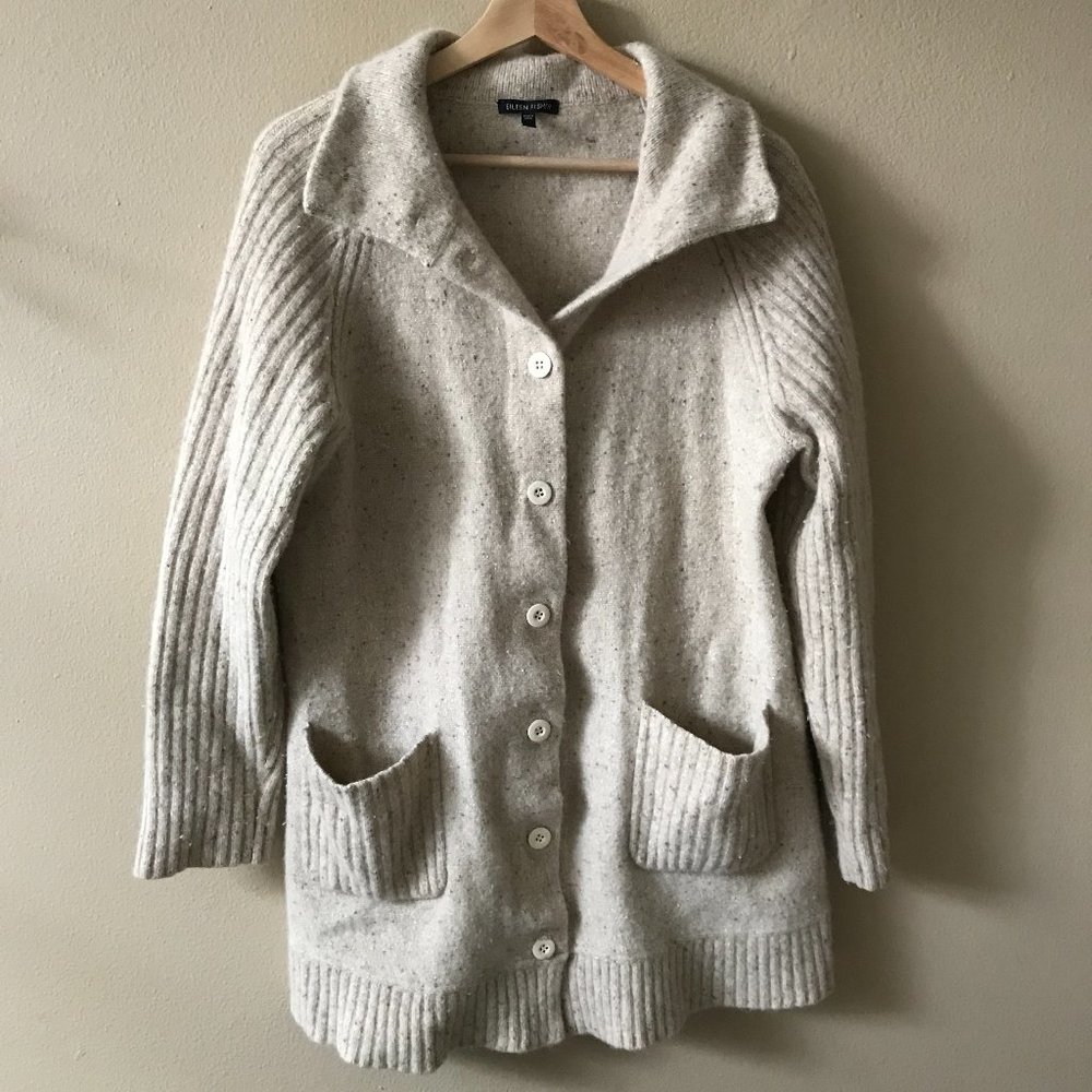 Eileen Fisher tweed coatigan warm lambswool donegal cardigan